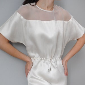 Vintage Cream Silk Tennis Style Dress - Oversized dress - Sustainable Fashion - Fair and Ethical - Wise Fashion