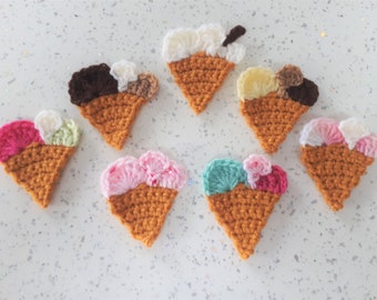 Ice Creams + Cone Appliques | Crochet Applique Ice Cream | Set of 2 or 3 | Choice of 7 Flavours | Bring on the Summer | Seaside Holiday Vibe