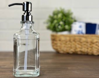Edison Glass Soap Dispenser | 17-ounce Refillable | Clear Glass Bottle | Designer Metal Pumps | Hand Soap, Dish Soap, Lotion