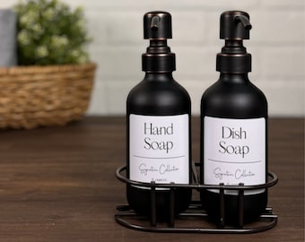 Seifenspender Set aus mattem Glas: 233 ml Flaschen mit wasserfesten Etiketten