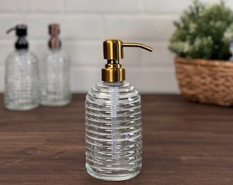 Beehive Glass Soap Dispenser: Refillable 17-Ounce Bottle with Designer Metal Pump