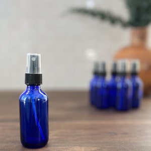 4 oz Cobalt Blue Glass Bottles, with Black Fine Mist Sprayer