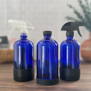 16oz Cobalt Blue Bottle with Silicone Sleeve | Cap or Sprayer | Refillable | Eco-Friendly