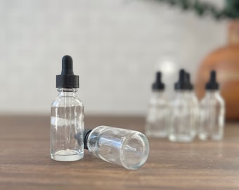 2 oz. (60 ML) Clear Boston Round Glass Bottle with Glass Dropper - Aromatherapy / Essential Oils / Perfumes / Face Oils