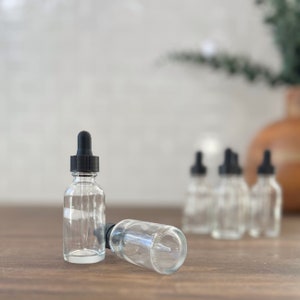 2 oz. (60 ML) Clear Boston Round Glass Bottle with Glass Dropper - Aromatherapy / Essential Oils / Perfumes / Face Oils