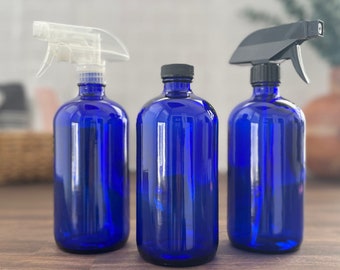 16oz Cobalt Blue Glass Bottles | Cap or Sprayer | Easily Refillable | Eco-Friendly