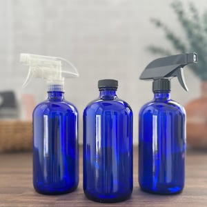 16oz Cobalt Blue Glass Bottles | Cap or Sprayer | Easily Refillable | Eco-Friendly