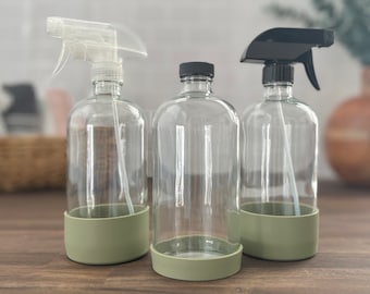 Doorzichtige fles van 16 oz met siliconen hoes | Dop of sproeier | Navulbaar | Milieuvriendelijk
