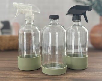 Doorzichtige fles van 16 oz met siliconen hoes | Dop of sproeier | Navulbaar | Milieuvriendelijk