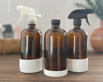 16 oz amberkleurige fles met siliconen hoes | Dop of sproeier | Navulbaar | Milieuvriendelijk