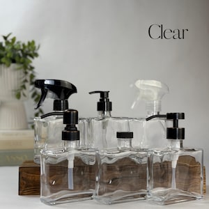 Dispensador de jabón de vidrio reciclado Urban Square / Recargable de 250 ml / Bombas metálicas de diseño / Jabón de manos, jabón para platos / Decoración minimalista Clear