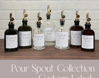 Apothecary Glass Bottles with Custom Labels and Weighted Pour Spouts | Variety of Options | Perfect for Oils and Vinegars | Minimalist Décor