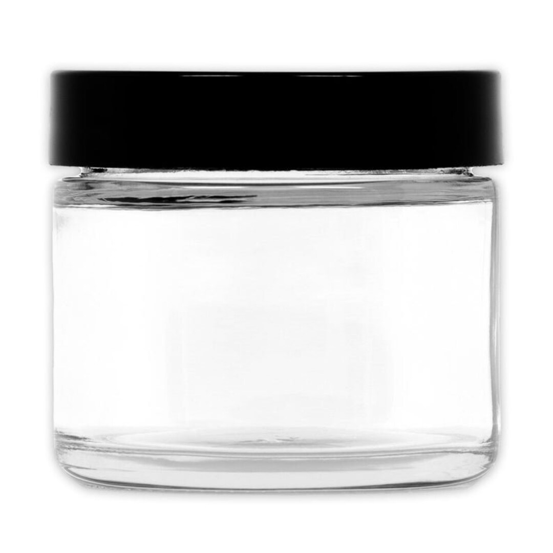 2oz Glass Jar With Insulated Black Plastic Lid for Creams, Spice, Honey