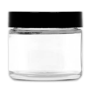 2oz Glass Jar with insulated black plastic lid for Creams, Spice, Honey, Jams, skincare and essential oils. Great for Wedding, Bridal favors