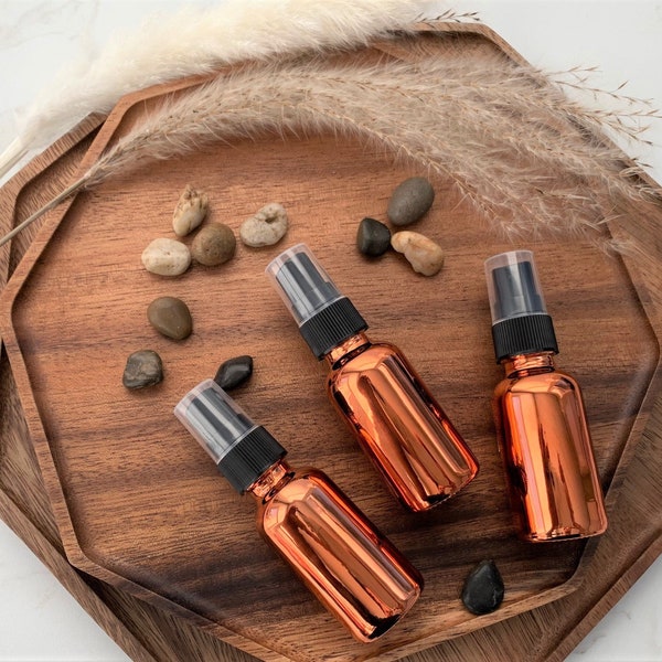 1 ons. (30 ML) Koperen Boston ronde glazen fles met fijne nevelspuit