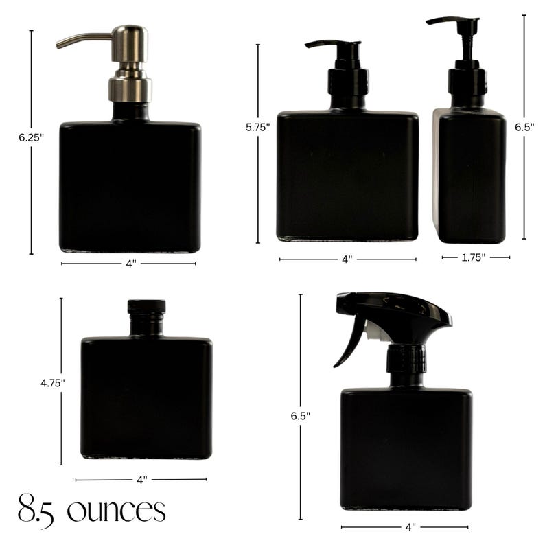 Dispensador de jabón de vidrio reciclado Urban Square / Recargable de 250 ml / Bombas metálicas de diseño / Jabón de manos, jabón para platos / Decoración minimalista imagen 3