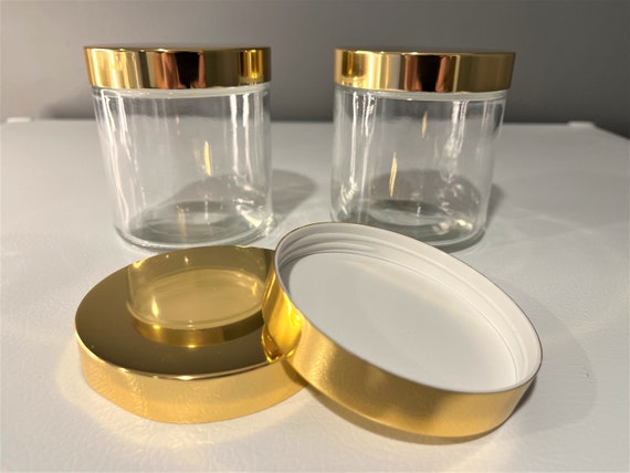 8 Ounce Clear Plastic Jars with Gold Lids - Refillable Round Clear