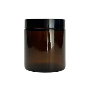 4oz Amber Glass Jar with insulated black plastic lid for Creams, Spice, Honey, skincare and essential oils.  Also, great for candle making!