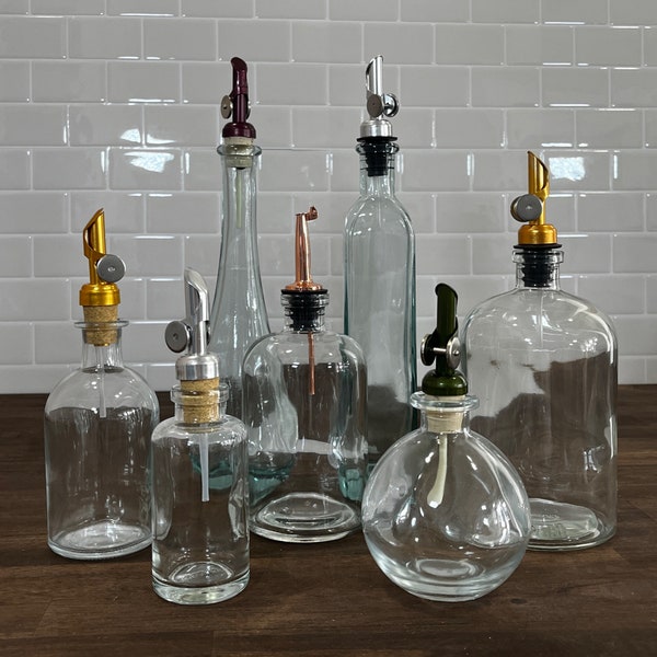 Apothecary Glass Bottles with Weighted Pour Spouts | Variety of Options | Perfect for Oils and Vinegars | Minimalist Decor