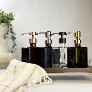 Dispensador de jabón de vidrio reciclado Urban Square / Recargable de 250 ml / Bombas metálicas de diseño / Jabón de manos, jabón para platos / Decoración minimalista imagen 13