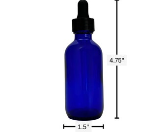 2 oz. (60 ML) Blue Cobalt Boston Round Glass Bottle with Glass Dropper - Aromatherapy / Essential Oils / Perfumes / Face Oils