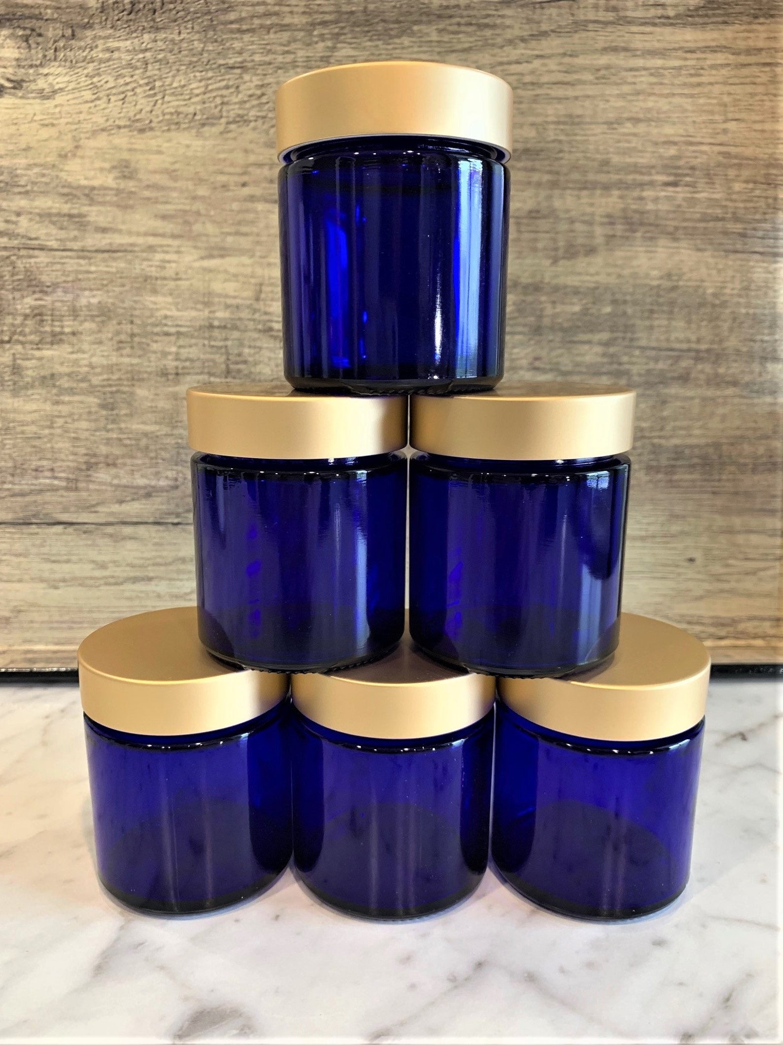 4oz Blue Glass Jar with Brushed Gold lid for Creams skincare Etsy