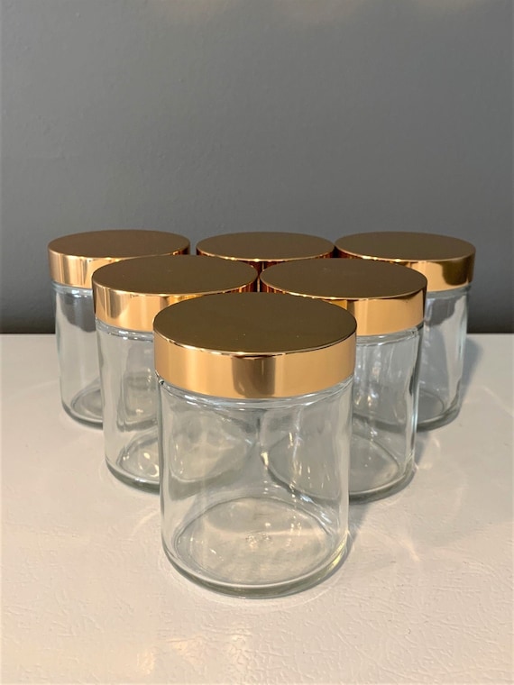 8 Oz. Clear Glass Jar Straight Sided With Gold Lid Perfect for