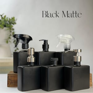 Dispensador de jabón de vidrio reciclado Urban Square / Recargable de 250 ml / Bombas metálicas de diseño / Jabón de manos, jabón para platos / Decoración minimalista Black Matte