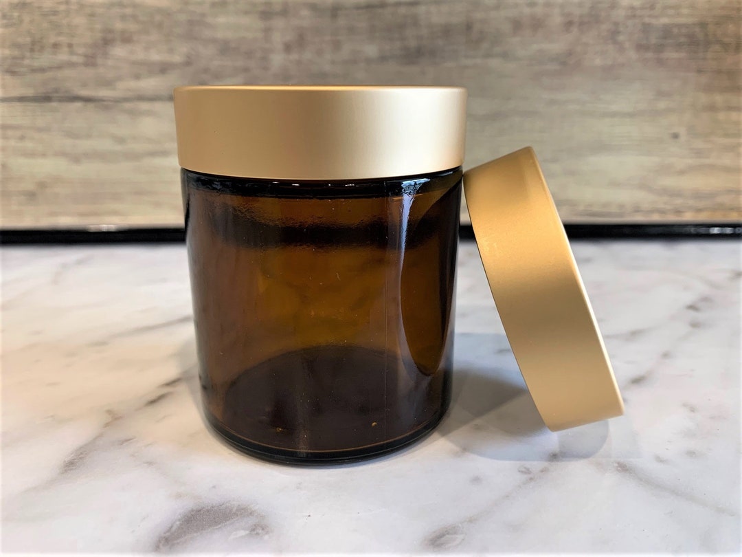 4oz Amber Glass Jar With Brushed Gold Lid for Creams, Skincare and