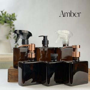 Dispensador de jabón de vidrio reciclado Urban Square / Recargable de 250 ml / Bombas metálicas de diseño / Jabón de manos, jabón para platos / Decoración minimalista Amber