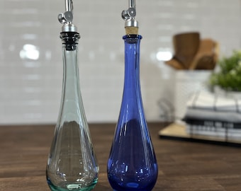 Raindrop Clear or Blue 11.8oz Recycled Glass with Weighted Spout | Perfect for your Premium Oils or Vinegars | Kitchen Decor | Minimalist