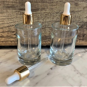 3.4 Oz. Deluxe Cylinder Clear Glass Bottle With Gold Glass Dropper ...