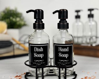 Clear Glass Hand Soap + Dish Soap Dispenser Set | Apothecary Collection