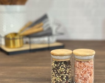 2 oz. Glass Spice Jars with Bamboo Lid | Eco - Kitchen Collection | Glass Spice Jars | Airtight | 60ml Spice Jar