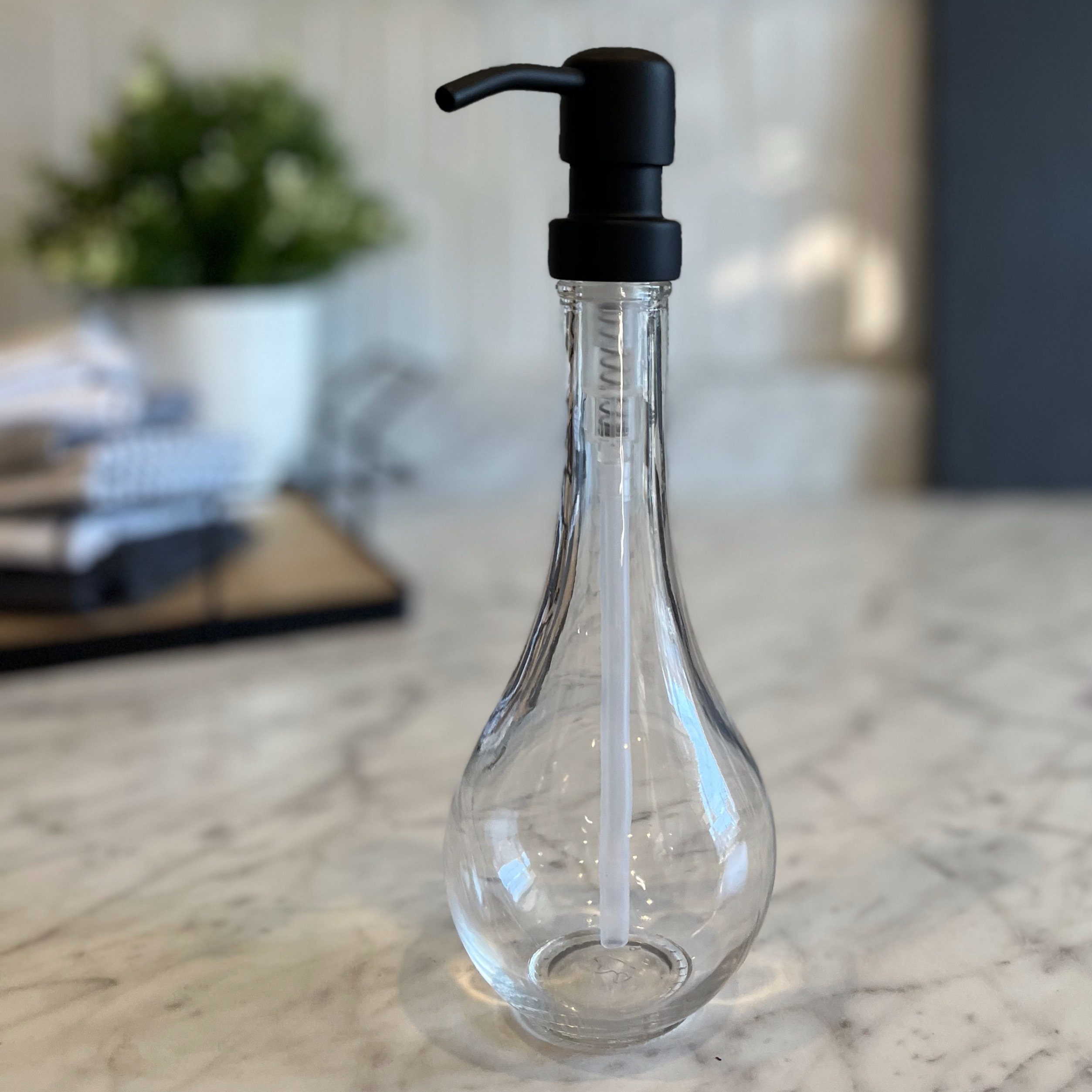 Water Drop Recycled Glass Soap Dispenser 8oz Refillable Clear