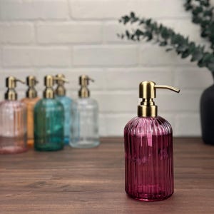 Fluted Glass Soap Dispenser | 14-ounce Refillable | Variety of Colors | Designer Metal Pumps | Hand Soap Dish Soap Lotion