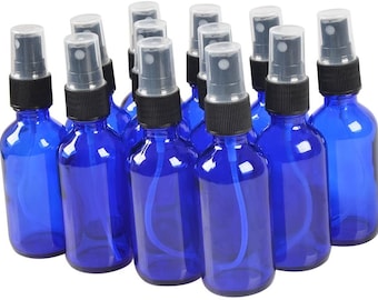 1 oz. (30 ML) Blue Cobalt Boston Round Glass Bottle with Fine Mist Sprayer