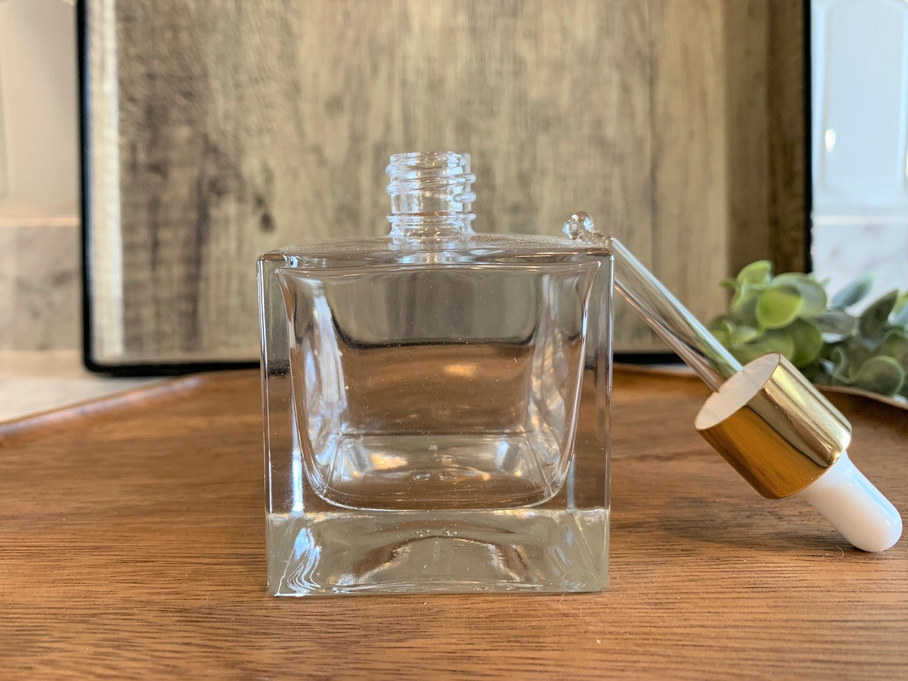 3.4 oz (100ml) Square Clear Glass Bottle