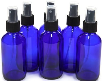 4 oz Cobalt Blue Glass Bottles, with Black Fine Mist Sprayer
