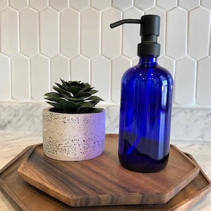 Cobalt Blue Glass Soap Dispenser | Refillable | Designer Soap Pump | Minimalist Decor