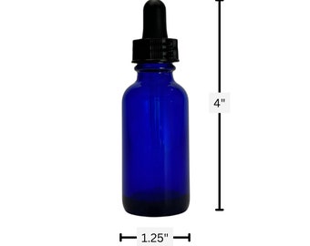 1 oz. (30 ML) Blue Cobalt Boston Round Glass Bottle | Black Glass Dropper