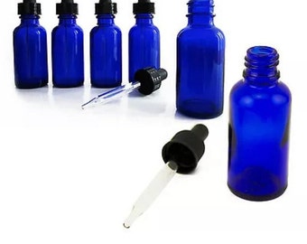 2 oz. (60 ML) Blue Cobalt Boston Round Glass Bottle with Glass Dropper - Aromatherapy / Essential Oils / Perfumes / Face Oils