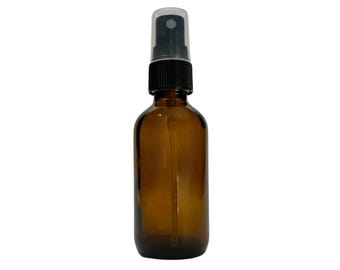 2 oz. (60 ML) Amber Boston Round Glass Bottle with Fine Mist Sprayer