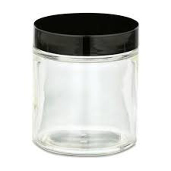 Clear Plastic Jar, Smooth Black Lid, 4 oz