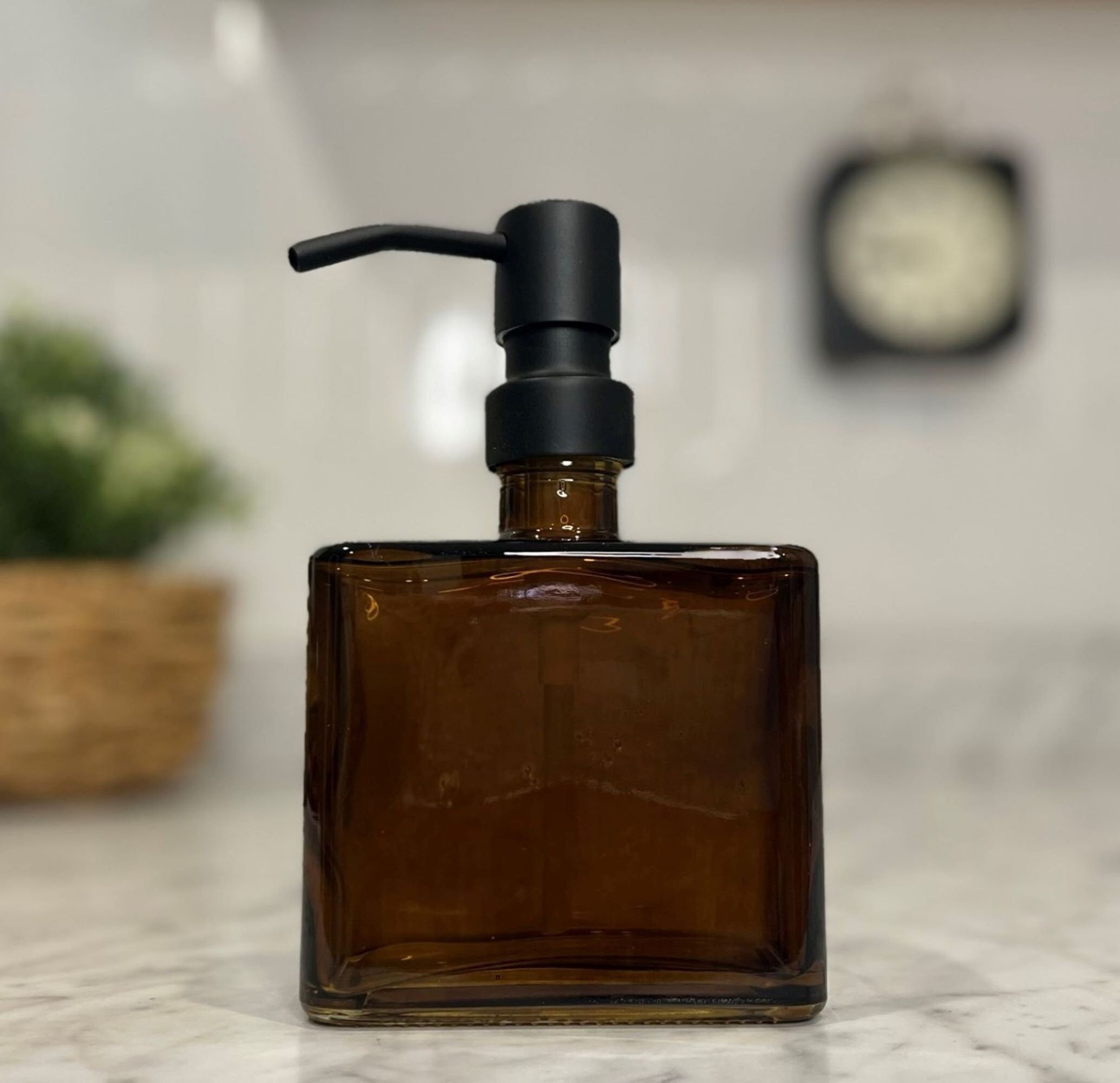 Urban Square Recycled Glass Soap Dispenser With Brass Metal Pump – 8.5 Oz, Clear, Lead-Free, Eco-Friendly For Kitchen & Bath