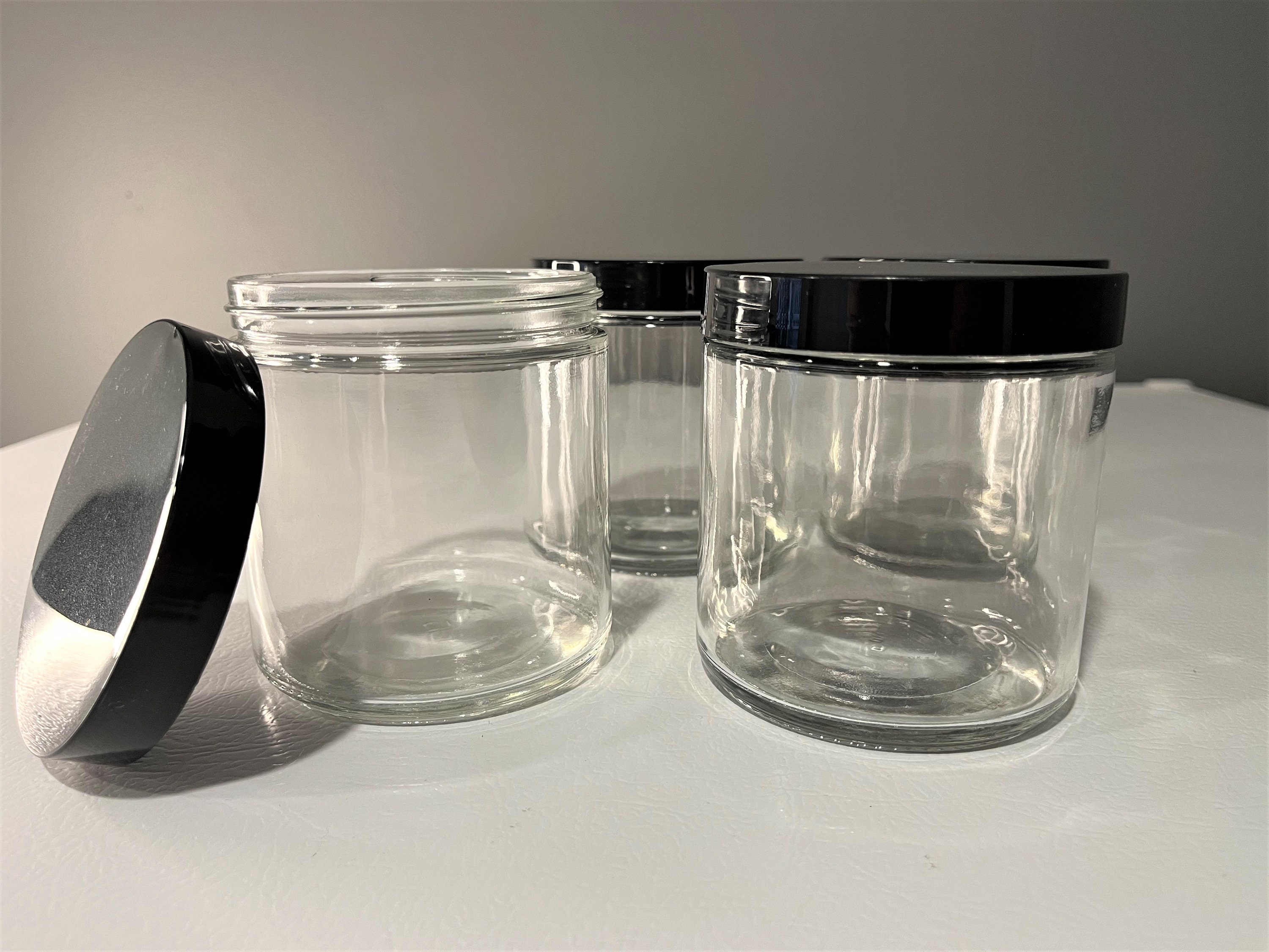 4 oz. Clear Glass Jar with Black Plastic Cap (48/400) (V4) (V7)