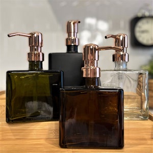 Urban Square Recycled Glass Soap Dispenser | 8.5oz Refillable | Designer Metal Pumps | Hand Soap, Dish Soap | Minimalist Decor