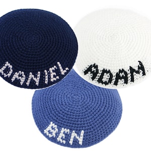 kippah, personalized, tapestry name, Hebrew, English, only custom request, real handmade, crochet, knit, image 6