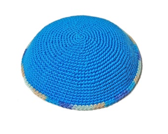 kippah, turquoise, colorful  edge, real handmade, crochet, knit