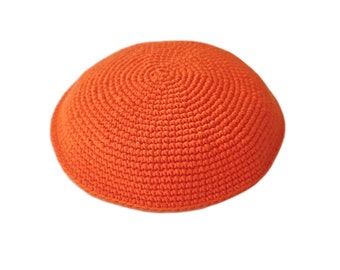 kippah, orange, crochet, knit, real handmade